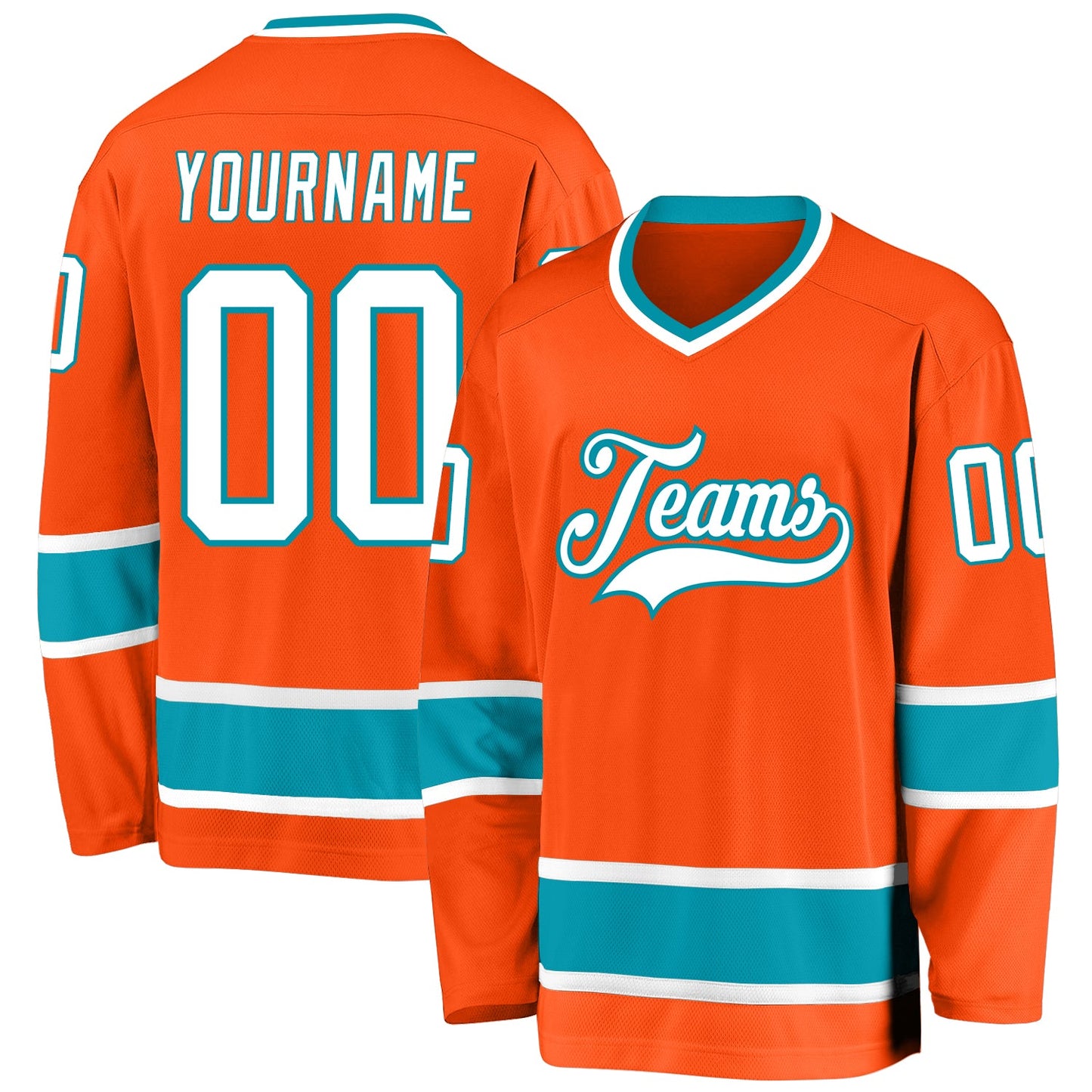 Custom Orange White-Teal Hockey Jersey - Main View
