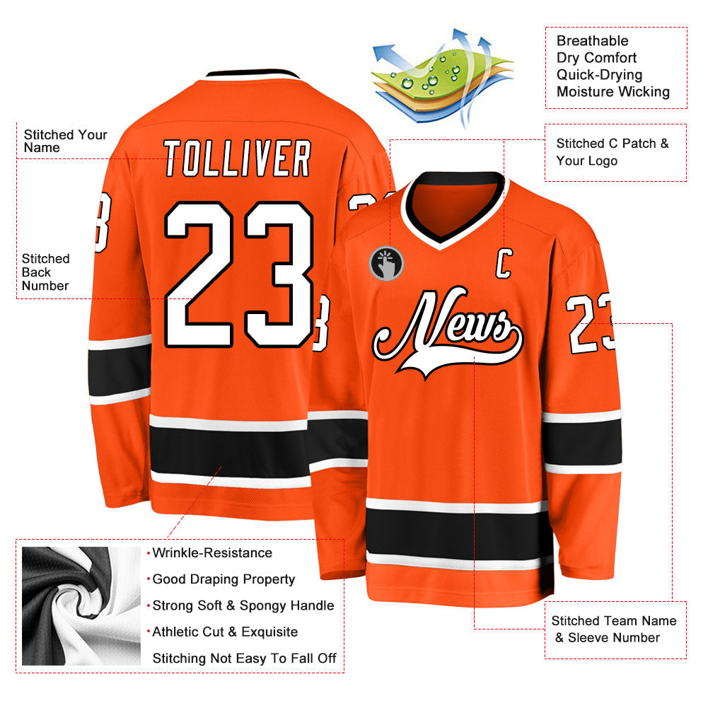 Custom Orange White-Black Hockey Jersey view 2
