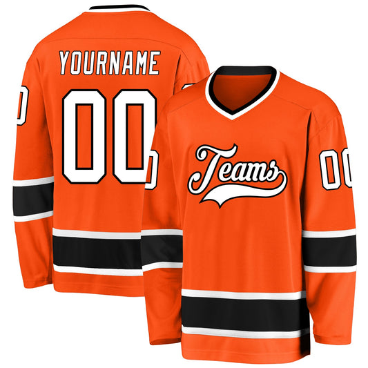 Custom Orange White-Black Hockey Jersey - Main View