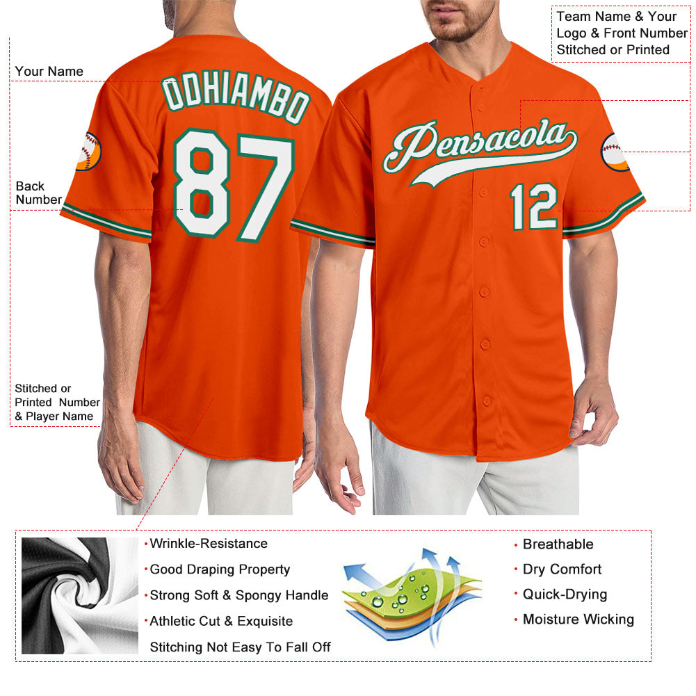 Custom Orange White-Kelly Green Authentic Baseball Jersey view 3