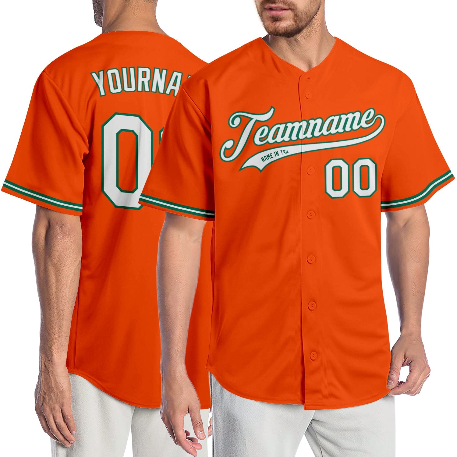 Custom Orange White-Kelly Green Authentic Baseball Jersey - Main View