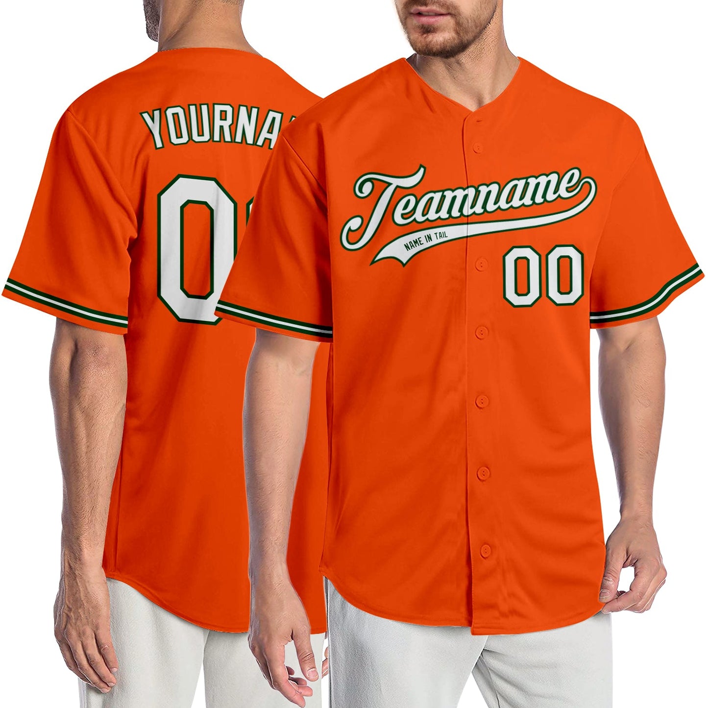Custom Orange White-Green Authentic Baseball Jersey - Main View