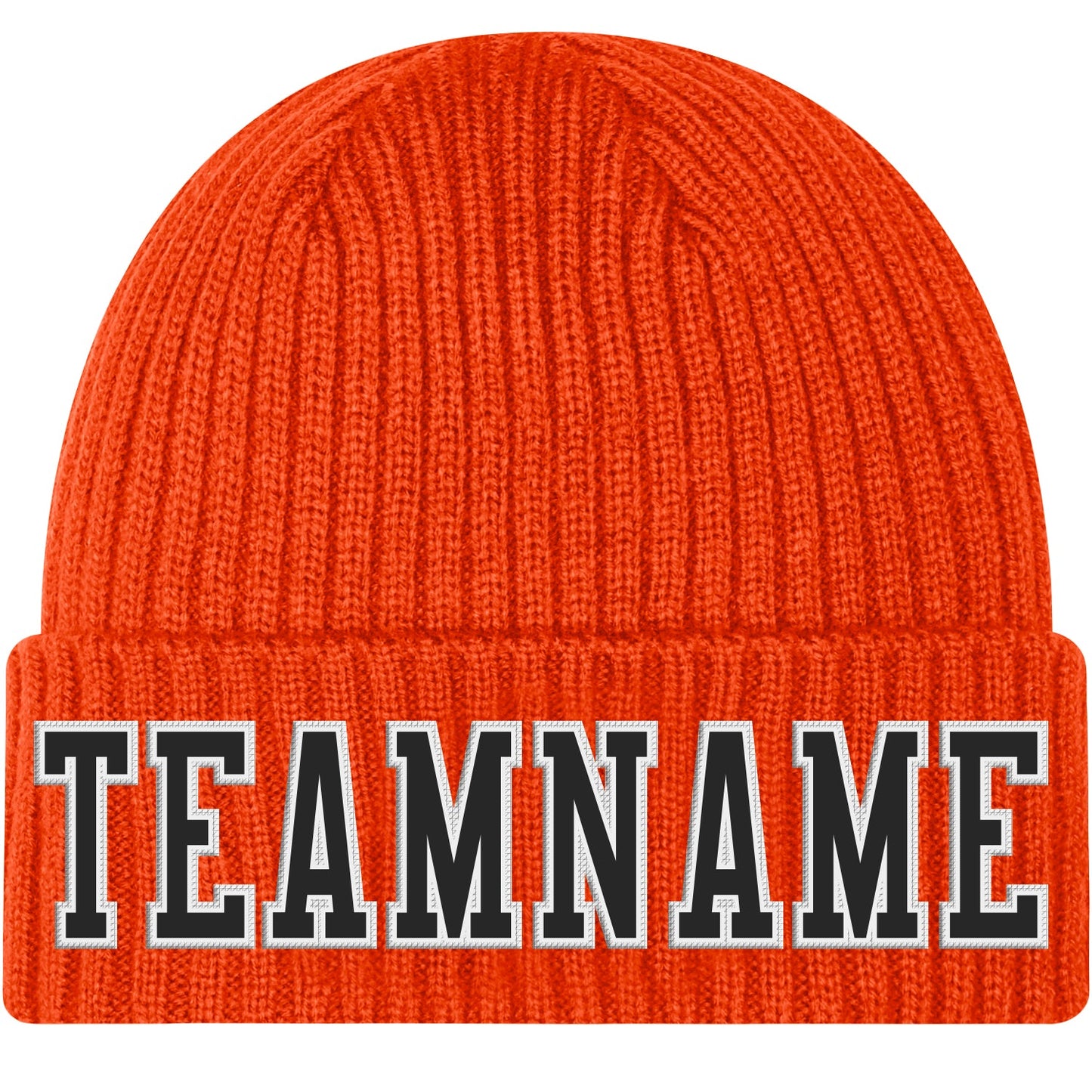 Custom Orange Black-White Stitched Cuffed Knit Hat - Main View