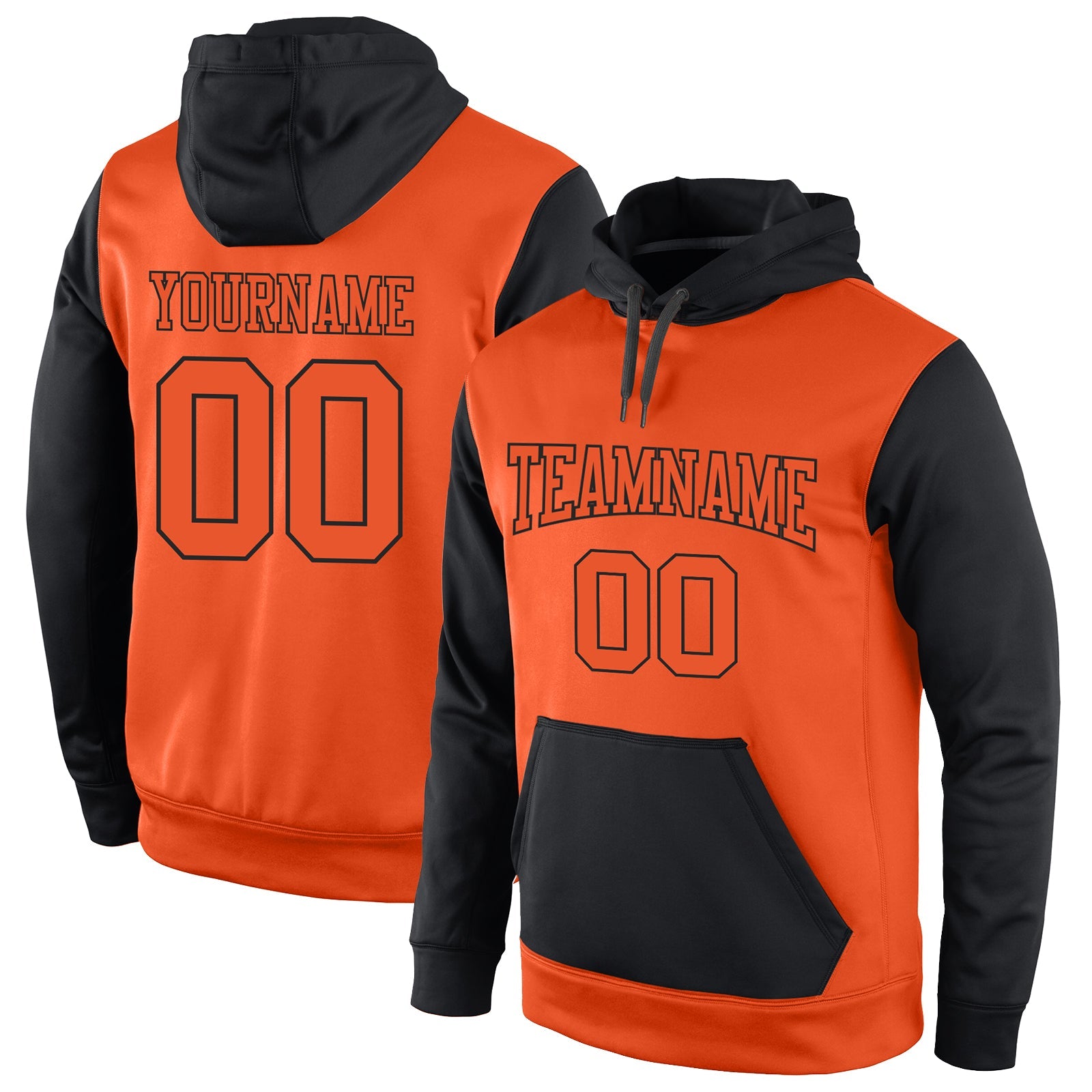 Custom Stitched Orange Orange-Black Sports Pullover Sweatshirt Hoodie - Main View