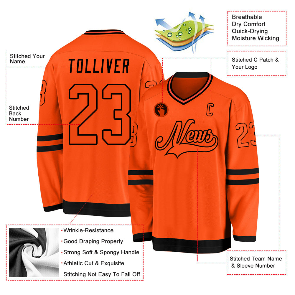 Custom Orange Orange-Black Hockey Jersey view 2