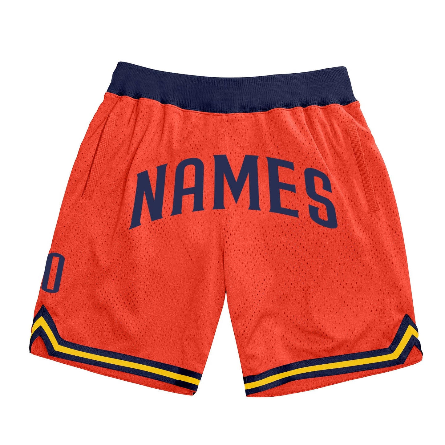Custom Orange Navy-Gold Authentic Throwback Basketball Shorts - Main View