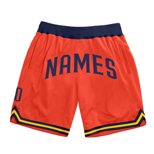 Custom Orange Navy-Gold Authentic Throwback Basketball Shorts - Main View