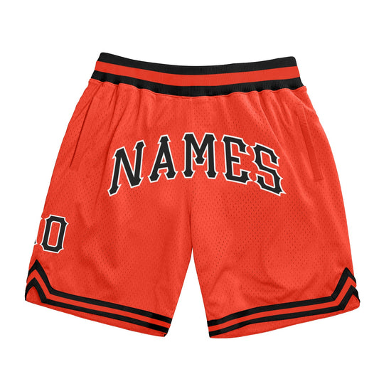 Custom Orange Black-White Authentic Throwback Basketball Shorts - Main View