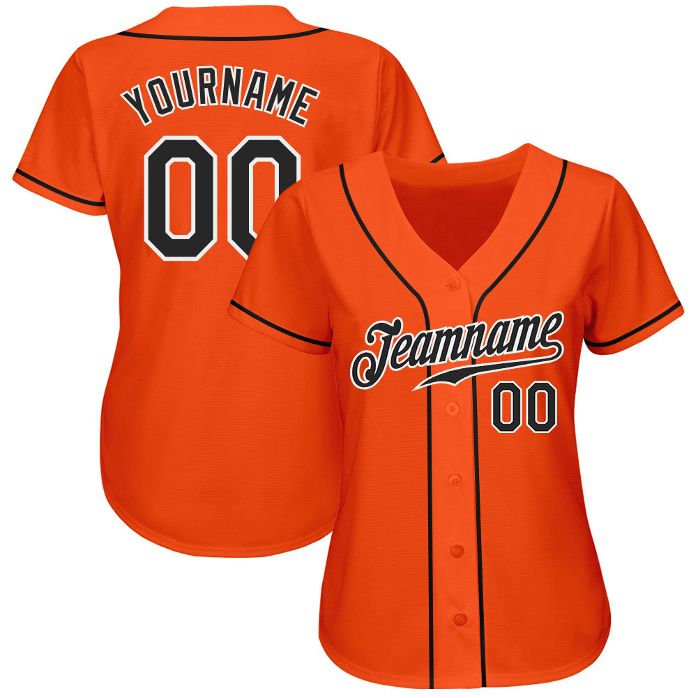 Custom Orange Black-White Authentic Baseball Jersey view 2