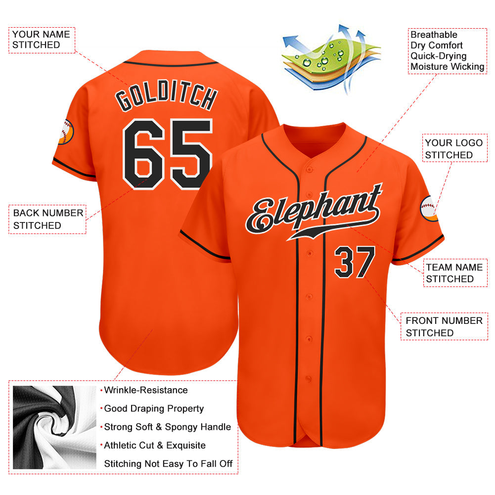 Custom Orange Black-White Authentic Baseball Jersey view 3