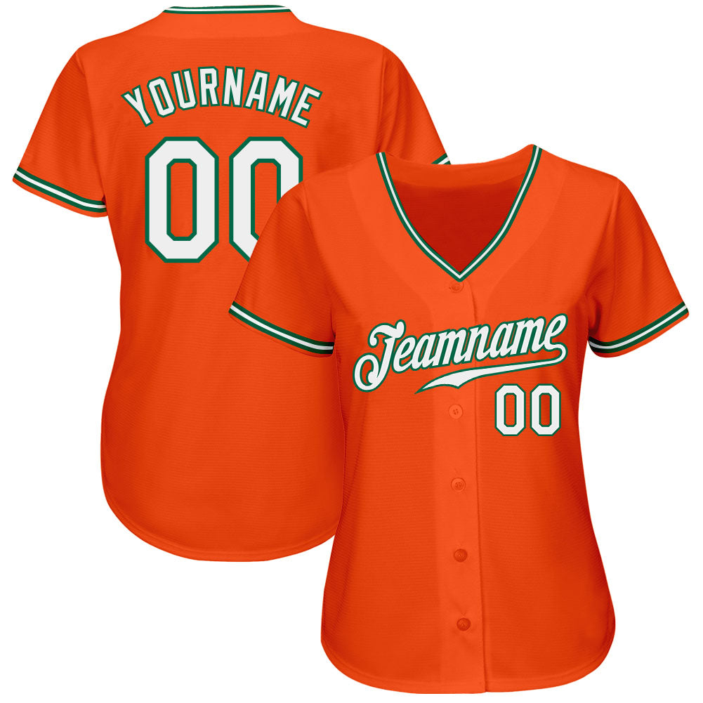 Custom Orange White-Kelly Green Authentic Baseball Jersey view 2