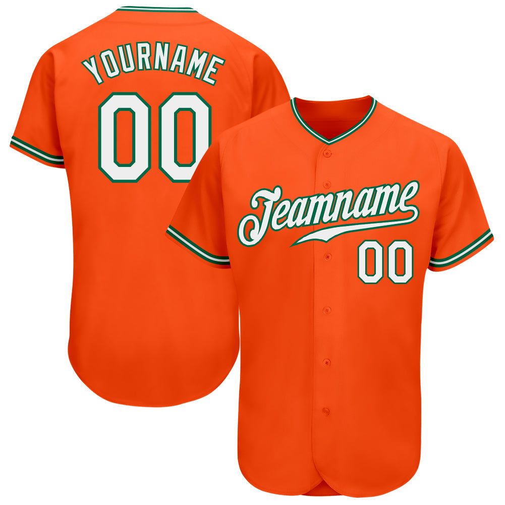 Custom Orange White-Kelly Green Authentic Baseball Jersey - Main View