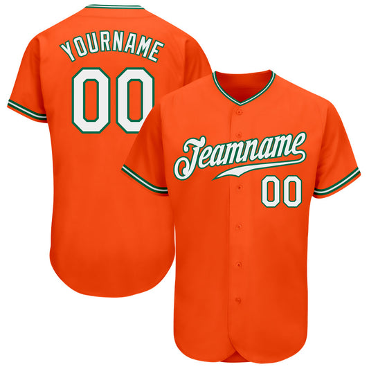 Custom Orange White-Kelly Green Authentic Baseball Jersey - Main View