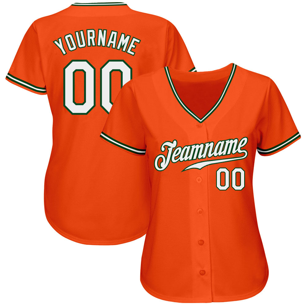 Custom Orange White-Green Authentic Baseball Jersey view 2