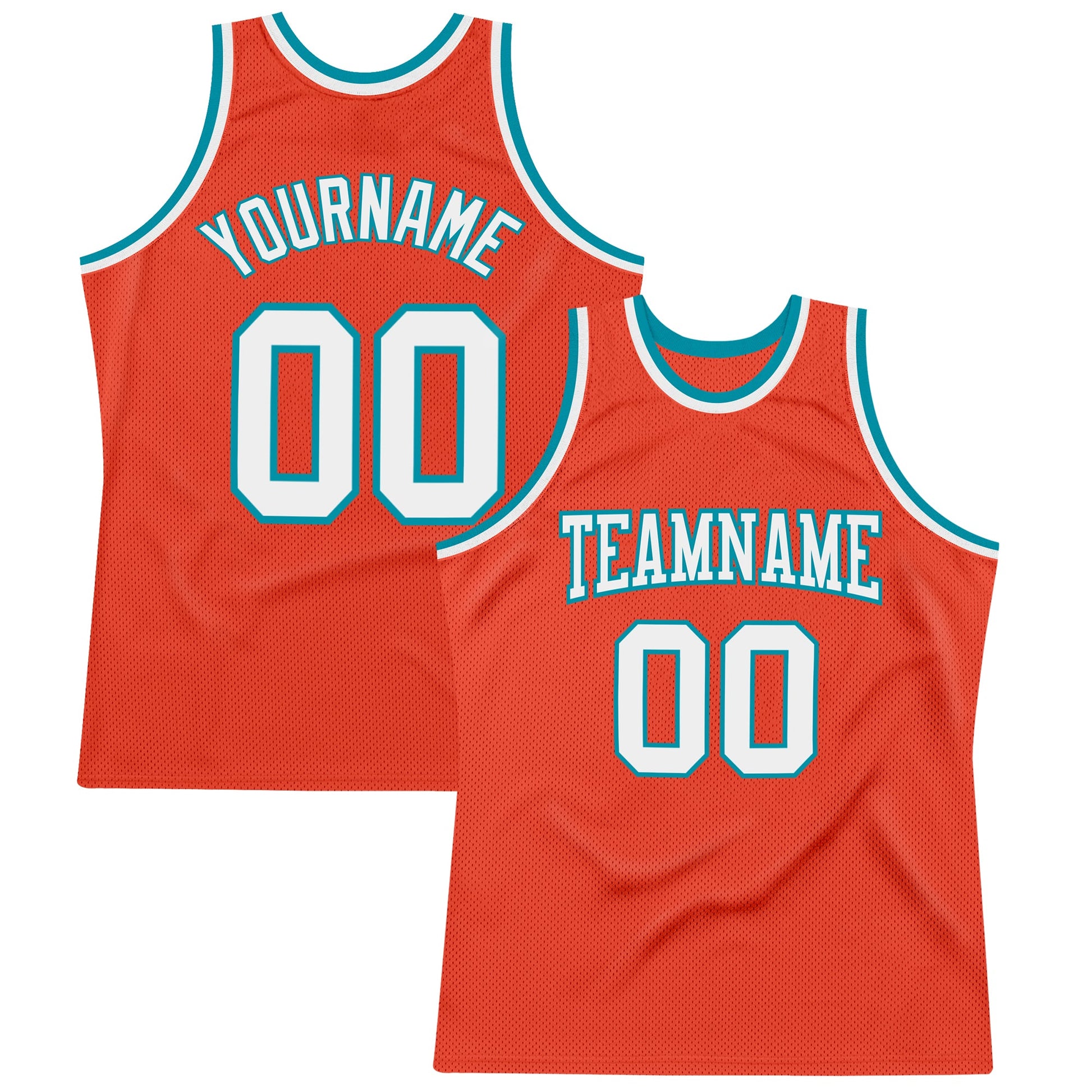Custom Orange White-Teal Authentic Throwback Basketball Jersey - Main View