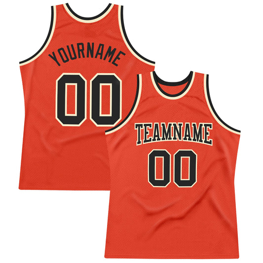 Custom Orange Black-Cream Authentic Throwback Basketball Jersey - Main View