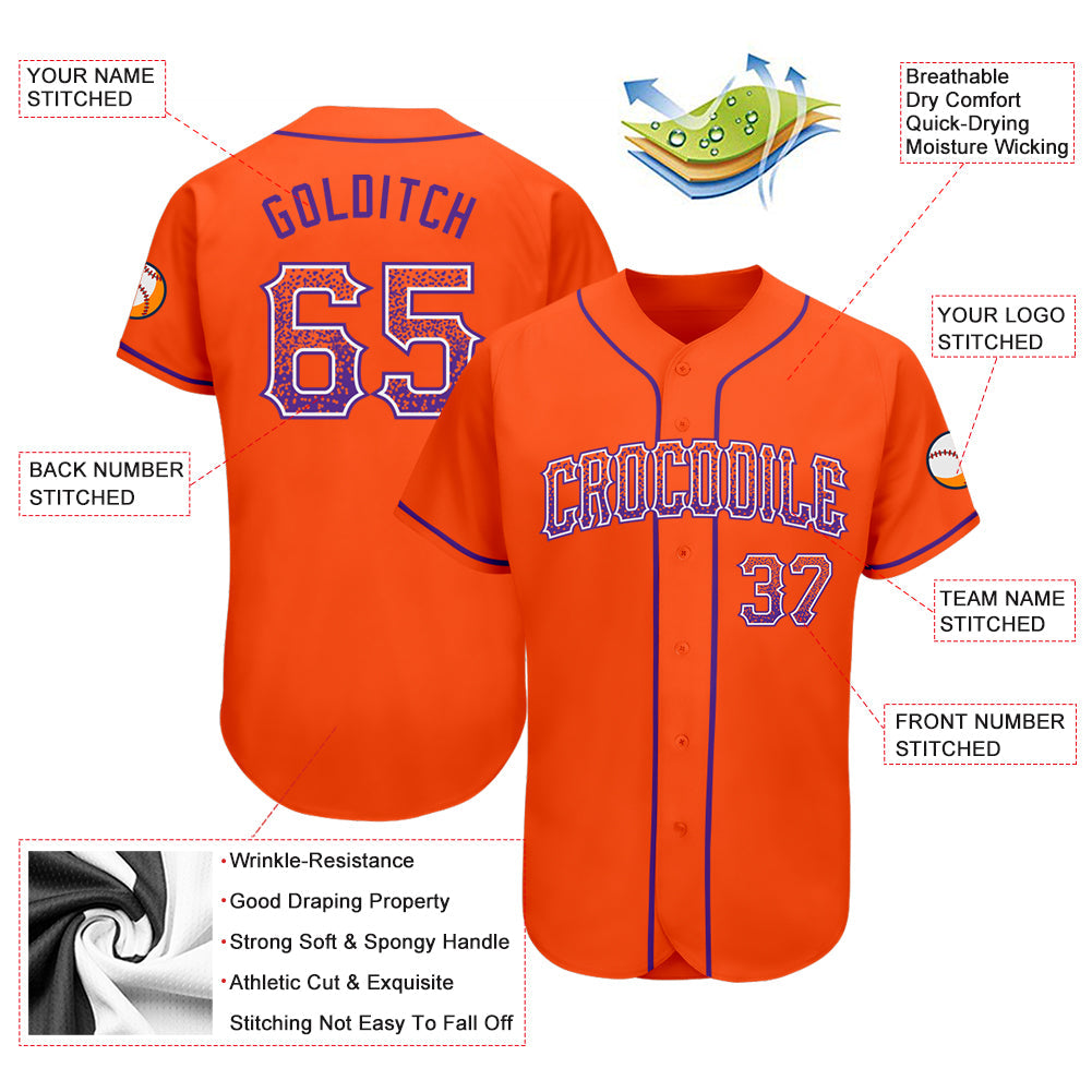 Custom Orange Purple-White Authentic Drift Fashion Baseball Jersey view 3