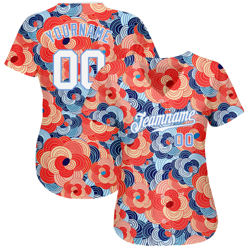 Custom Orange White-Light Blue 3D Pattern Design Flowers Authentic Baseball Jersey view 2