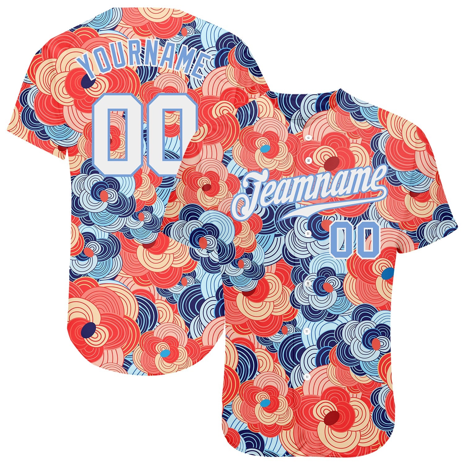 Custom Orange White-Light Blue 3D Pattern Design Flowers Authentic Baseball Jersey - Main View