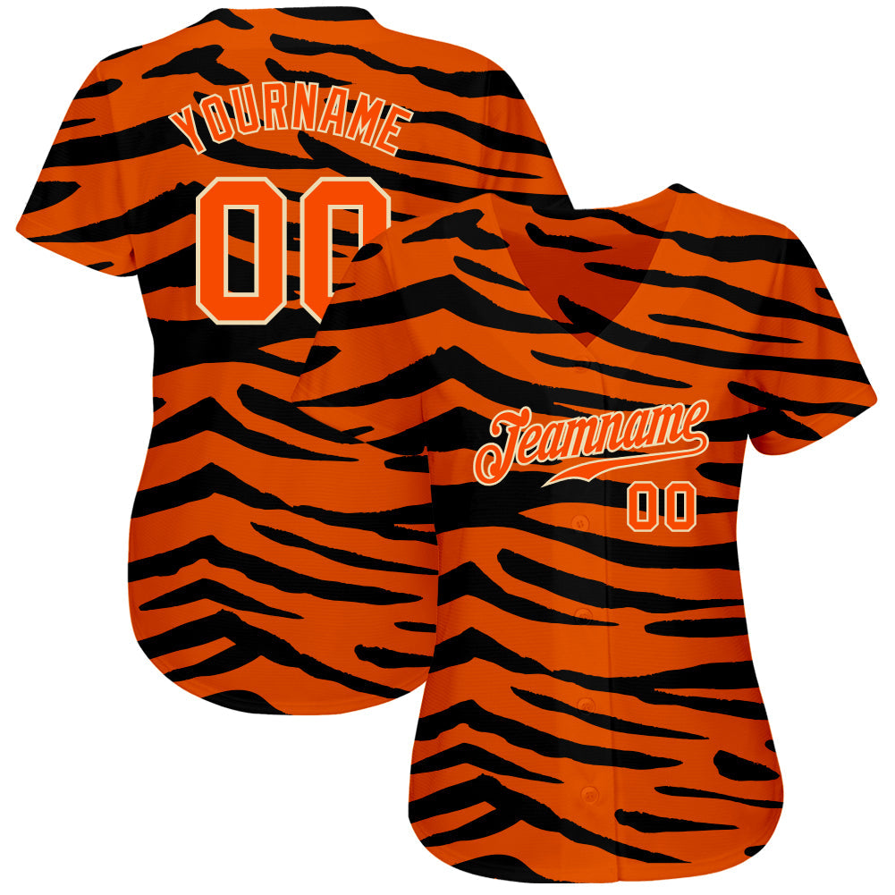 Custom Orange Orange-Black 3D Pattern Design Tiger Authentic Baseball Jersey view 2