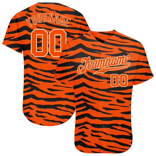 Custom Orange Orange-Black 3D Pattern Design Tiger Authentic Baseball Jersey - Main View