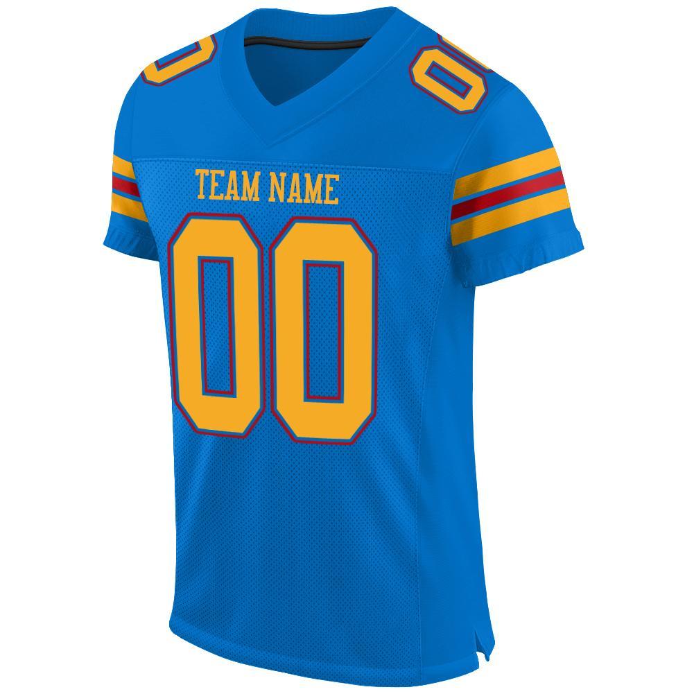 Custom Panther Blue Gold-Red Mesh Authentic Football Jersey view 2