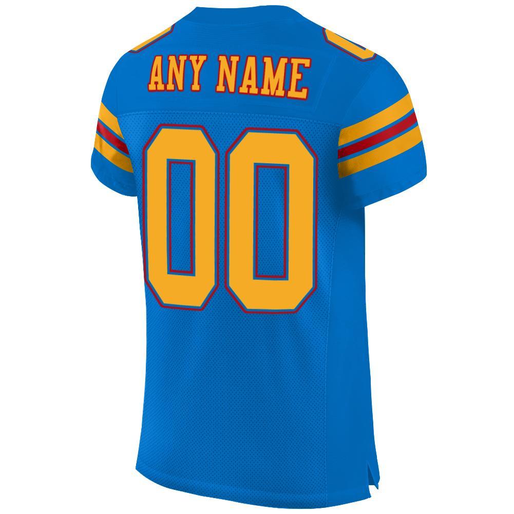 Custom Panther Blue Gold-Red Mesh Authentic Football Jersey view 3