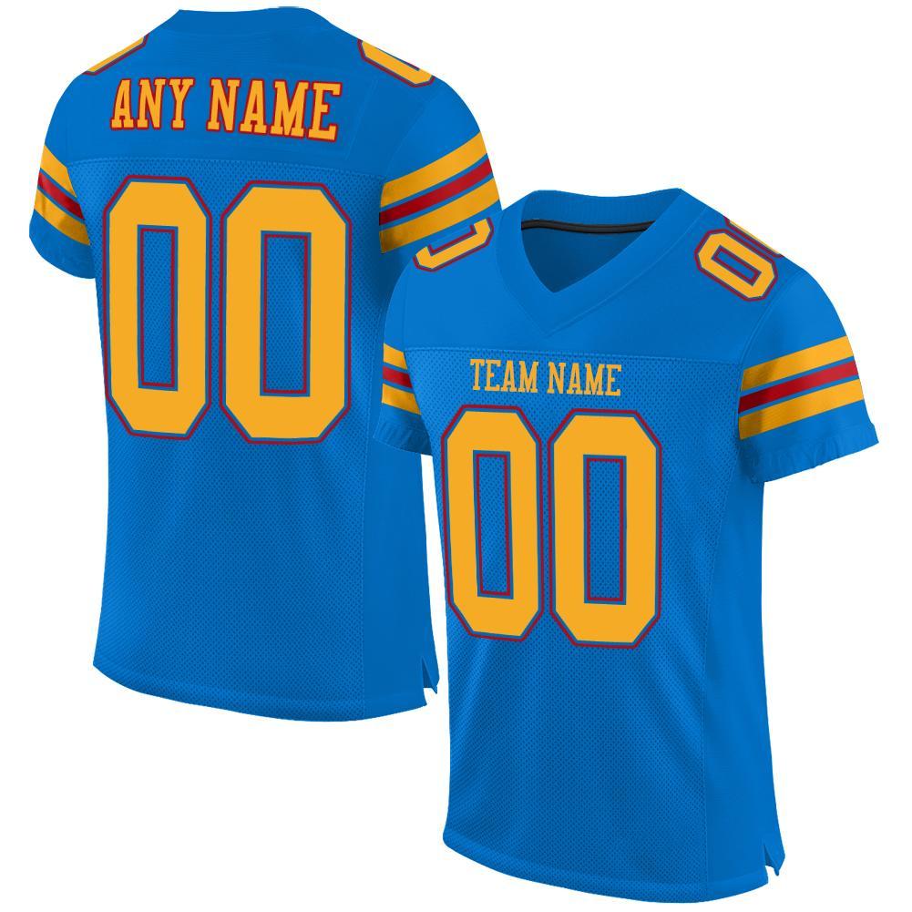Custom Panther Blue Gold-Red Mesh Authentic Football Jersey - Main View