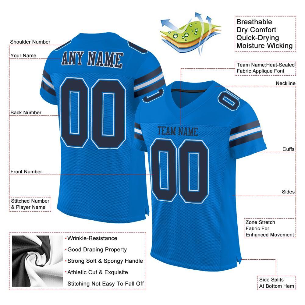 Custom Panther Blue Navy-White Mesh Authentic Football Jersey view 4