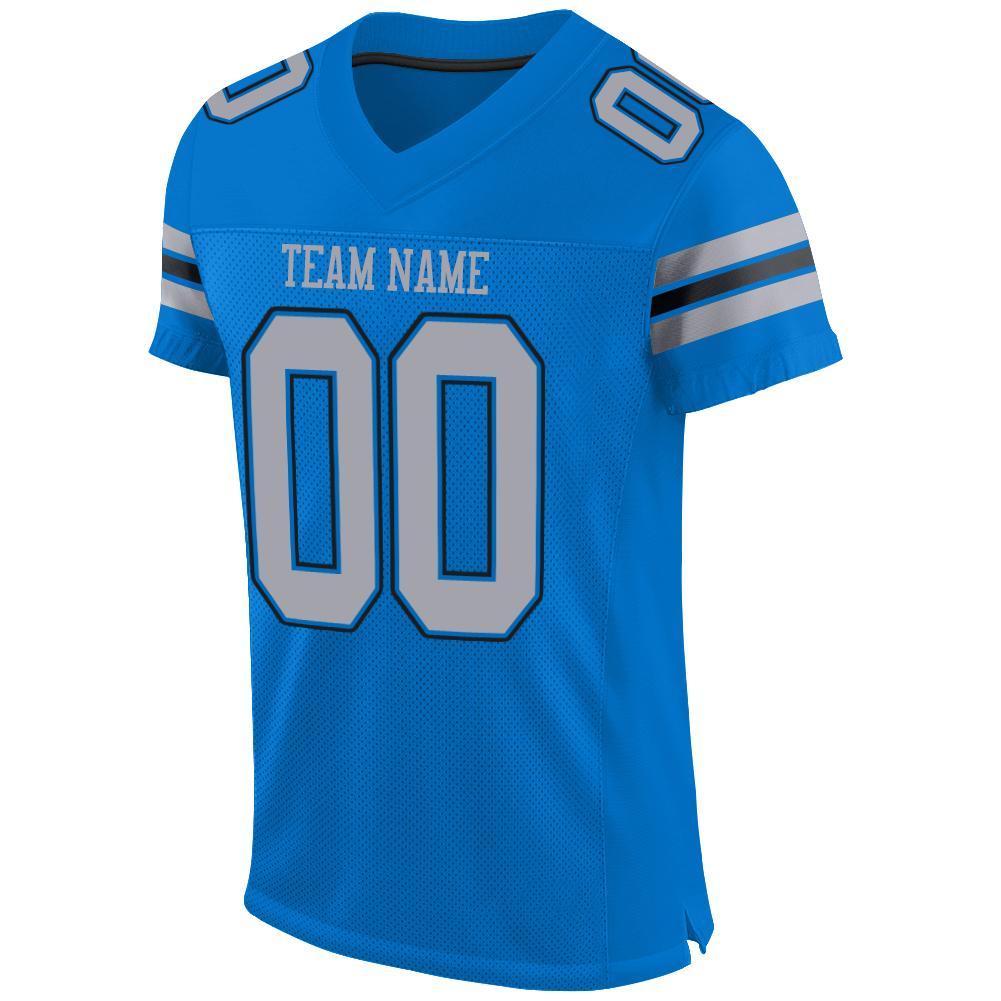Custom Panther Blue Light Gray-Black Mesh Authentic Football Jersey view 2