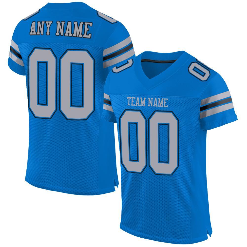 Custom Panther Blue Light Gray-Black Mesh Authentic Football Jersey - Main View
