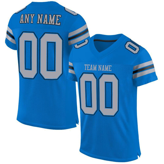 Custom Panther Blue Light Gray-Black Mesh Authentic Football Jersey - Main View