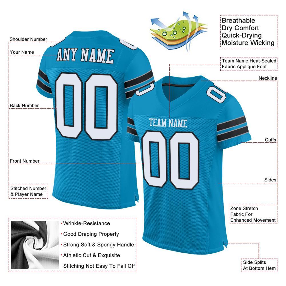 Custom Panther Blue White-Black Mesh Authentic Football Jersey view 4