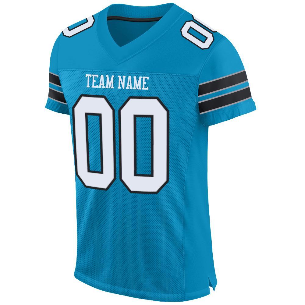 Custom Panther Blue White-Black Mesh Authentic Football Jersey view 2