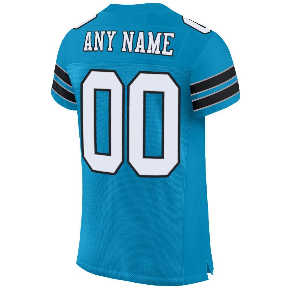 Custom Panther Blue White-Black Mesh Authentic Football Jersey view 3