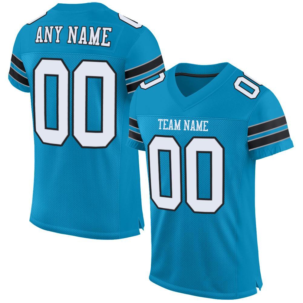 Custom Panther Blue White-Black Mesh Authentic Football Jersey - Main View
