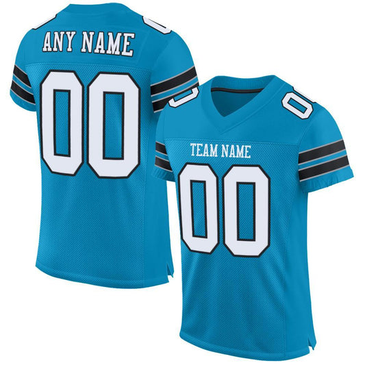 Custom Panther Blue White-Black Mesh Authentic Football Jersey - Main View