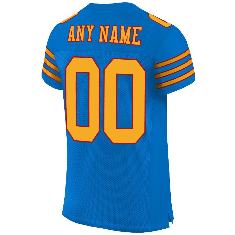 Custom Panther Blue Gold-Red Mesh Authentic Football Jersey view 3