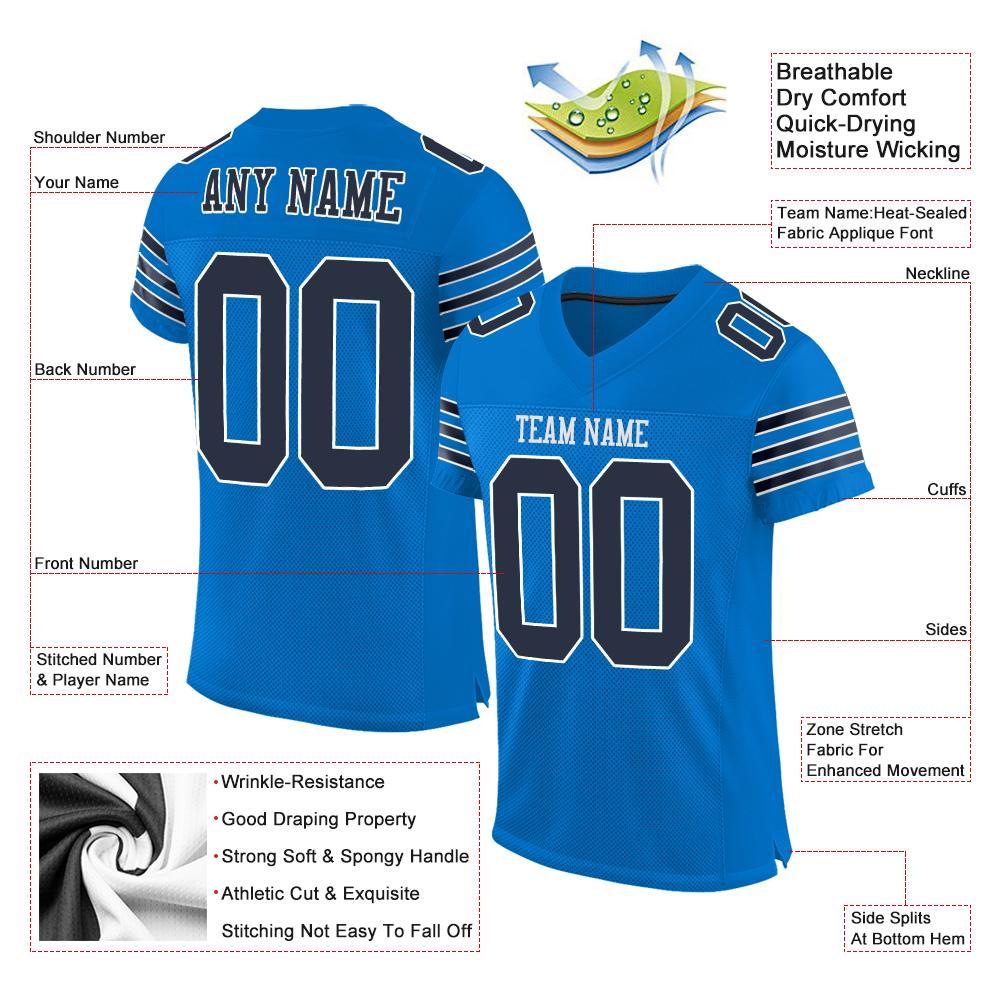 Custom Panther Blue Navy-White Mesh Authentic Football Jersey view 4