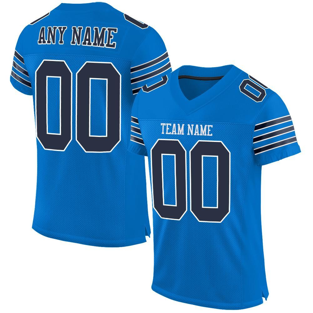 Custom Panther Blue Navy-White Mesh Authentic Football Jersey - Main View