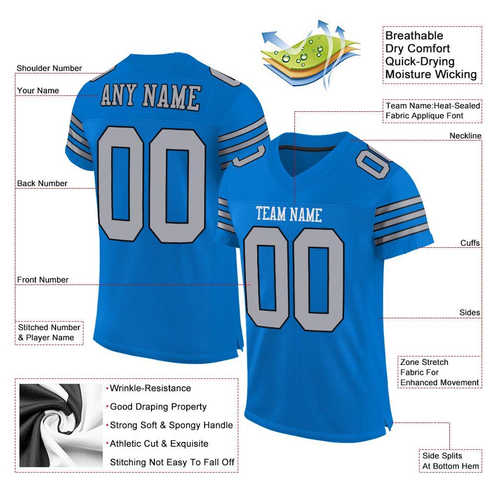 Custom Panther Blue Light Gray-Black Mesh Authentic Football Jersey view 4