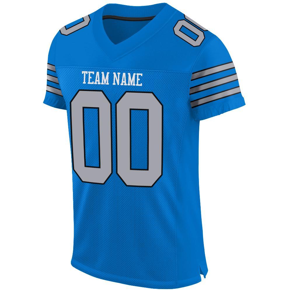 Custom Panther Blue Light Gray-Black Mesh Authentic Football Jersey view 2