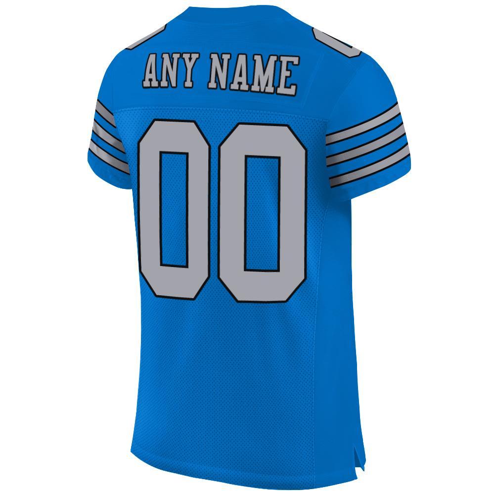 Custom Panther Blue Light Gray-Black Mesh Authentic Football Jersey view 3