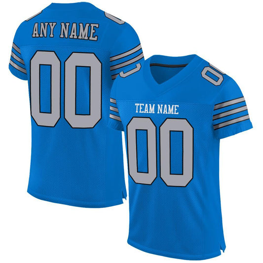Custom Panther Blue Light Gray-Black Mesh Authentic Football Jersey - Main View