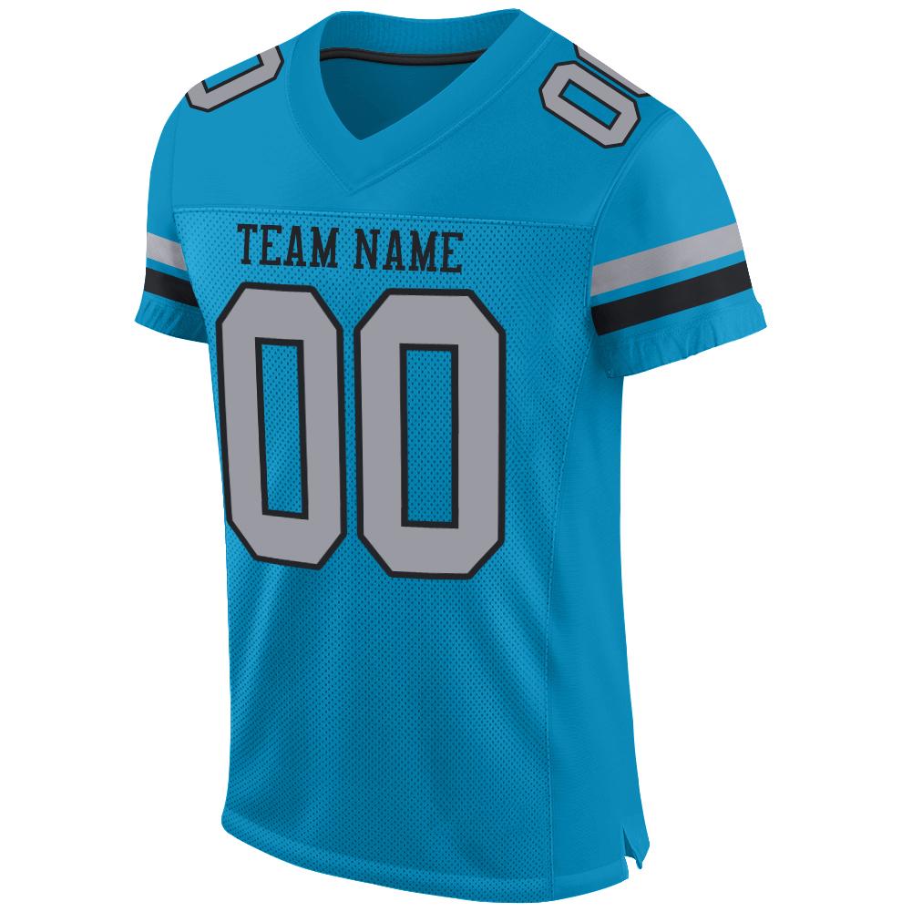 Custom Panther Blue Light Gray-Black Mesh Authentic Football Jersey view 2
