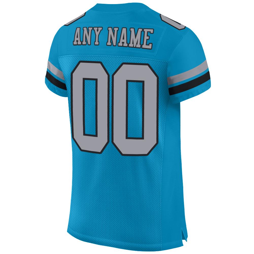Custom Panther Blue Light Gray-Black Mesh Authentic Football Jersey view 3