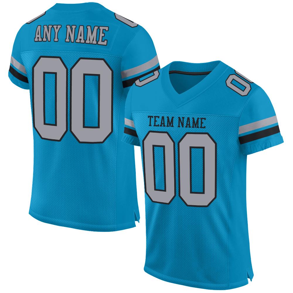 Custom Panther Blue Light Gray-Black Mesh Authentic Football Jersey - Main View
