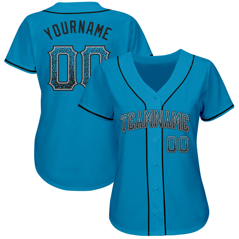 Custom Panther Blue Black-Gray Authentic Drift Fashion Baseball Jersey view 2