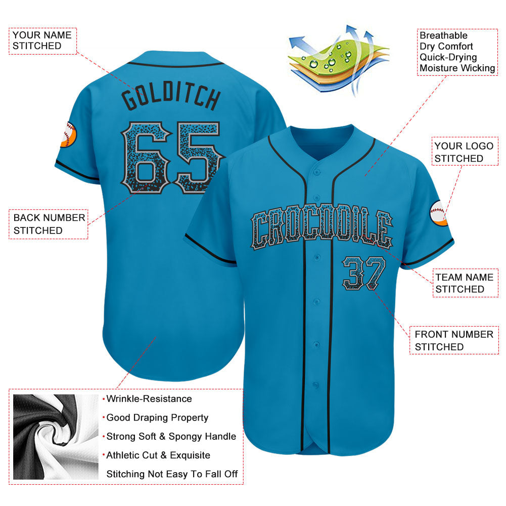 Custom Panther Blue Black-Gray Authentic Drift Fashion Baseball Jersey view 3