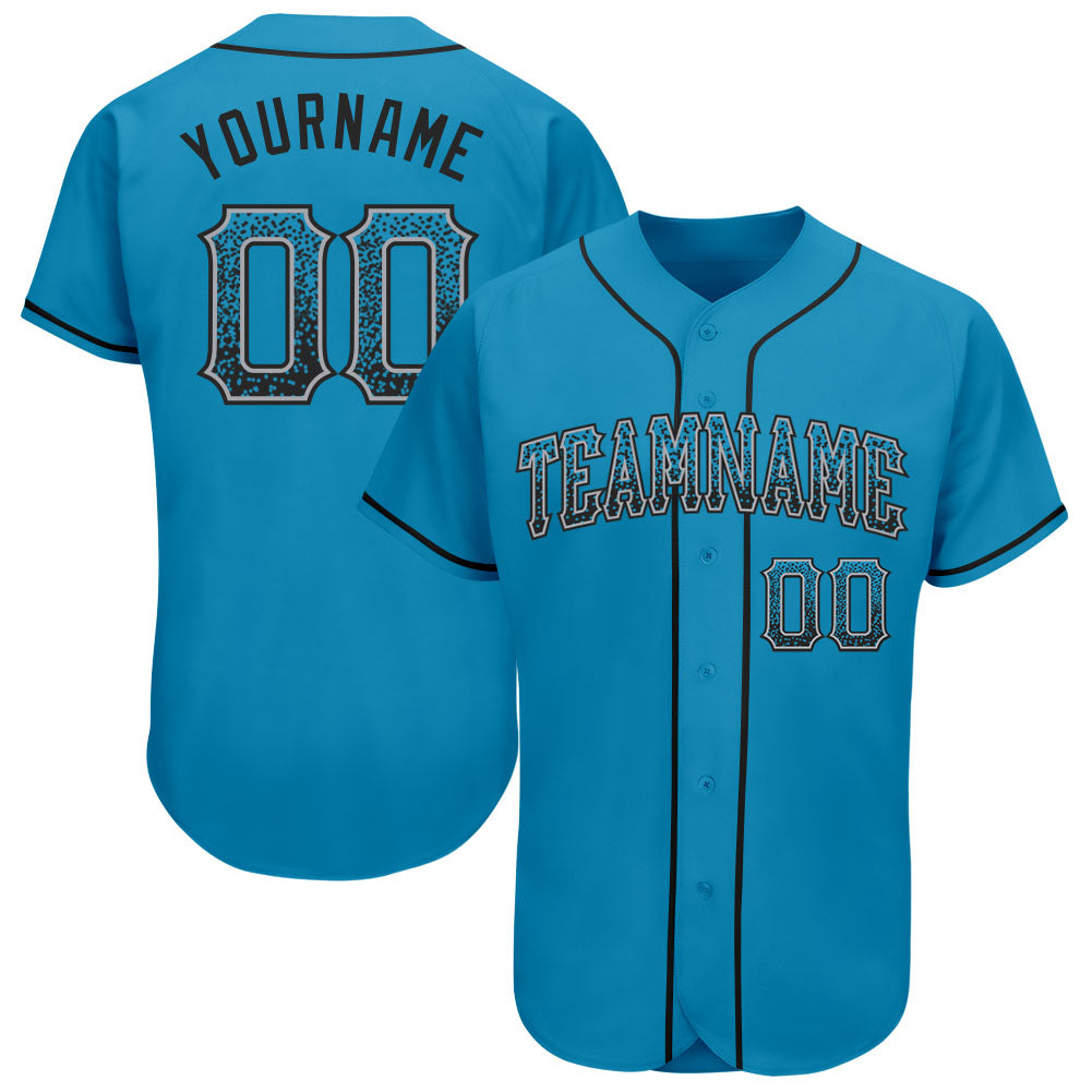 Custom Panther Blue Black-Gray Authentic Drift Fashion Baseball Jersey - Main View